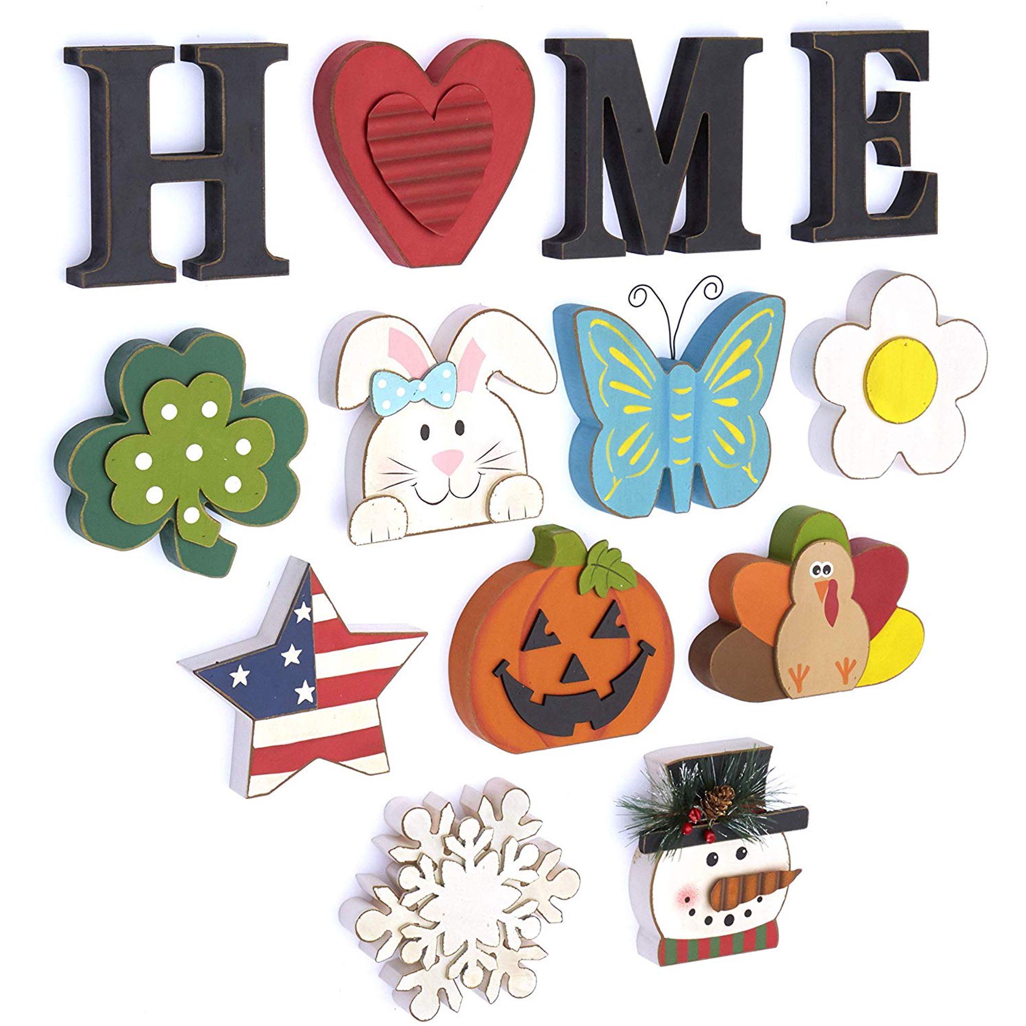 13-Pc. Wooden Decorative Home Signs with Letters, Pumpkin, Turkey and Snowflake, This 13-Pc. set ... | Walmart (US)