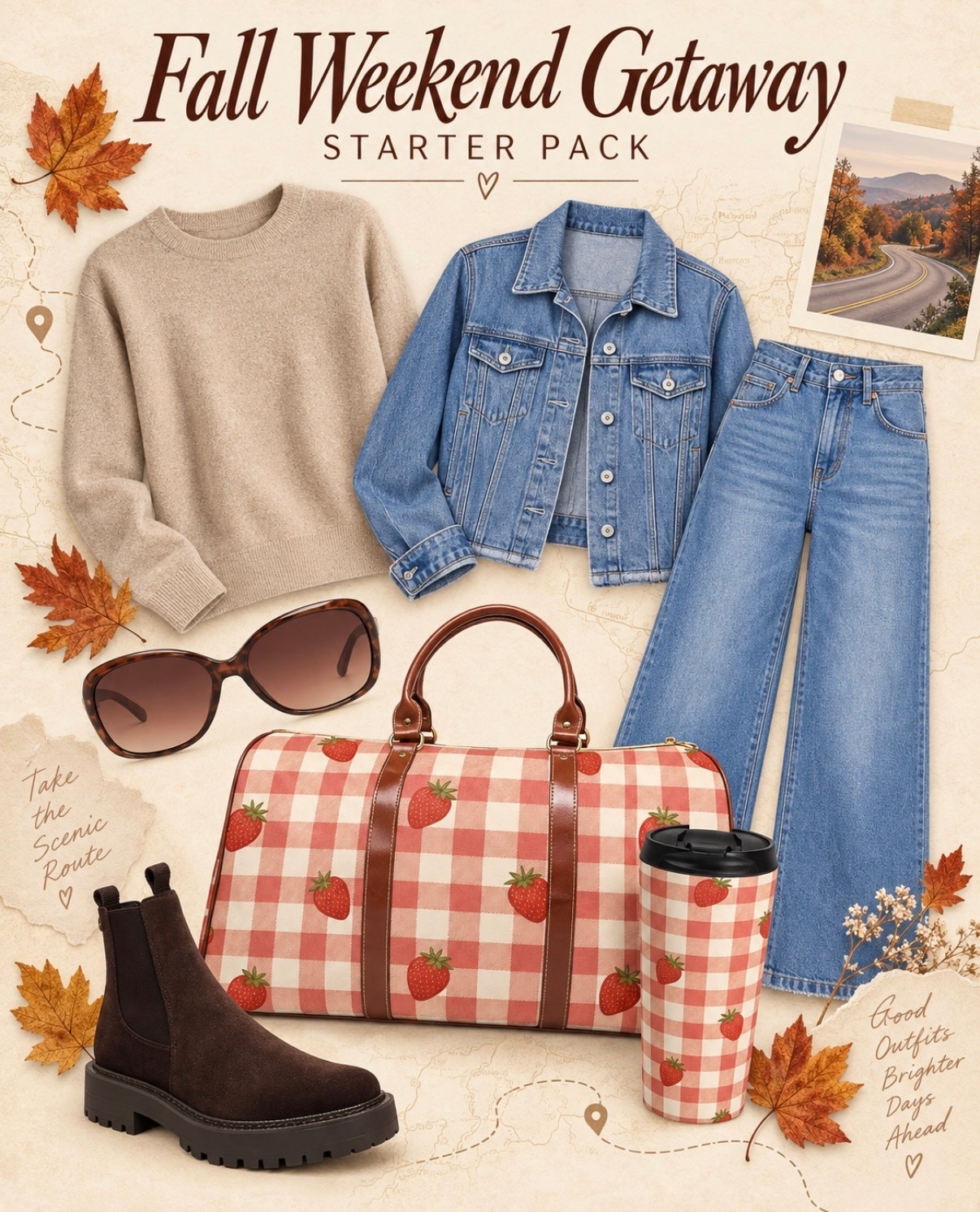 Fall weekends were made for cozy layers, scenic drives and packing a bag just because. 🍂 From the perfect sweater-and-denim combination to matching strawberry gingham travel accessories, this getaway starter pack has everything you need for a stylish escape.

Shop the complete look through my LTK! 🧳🤎

#FallWeekendGetaway #FallTravelStyle #WeekendGetaway #LTKTravel #TravelEssentials

#LTKTravel #LTKSeasonal #LTKOver40
