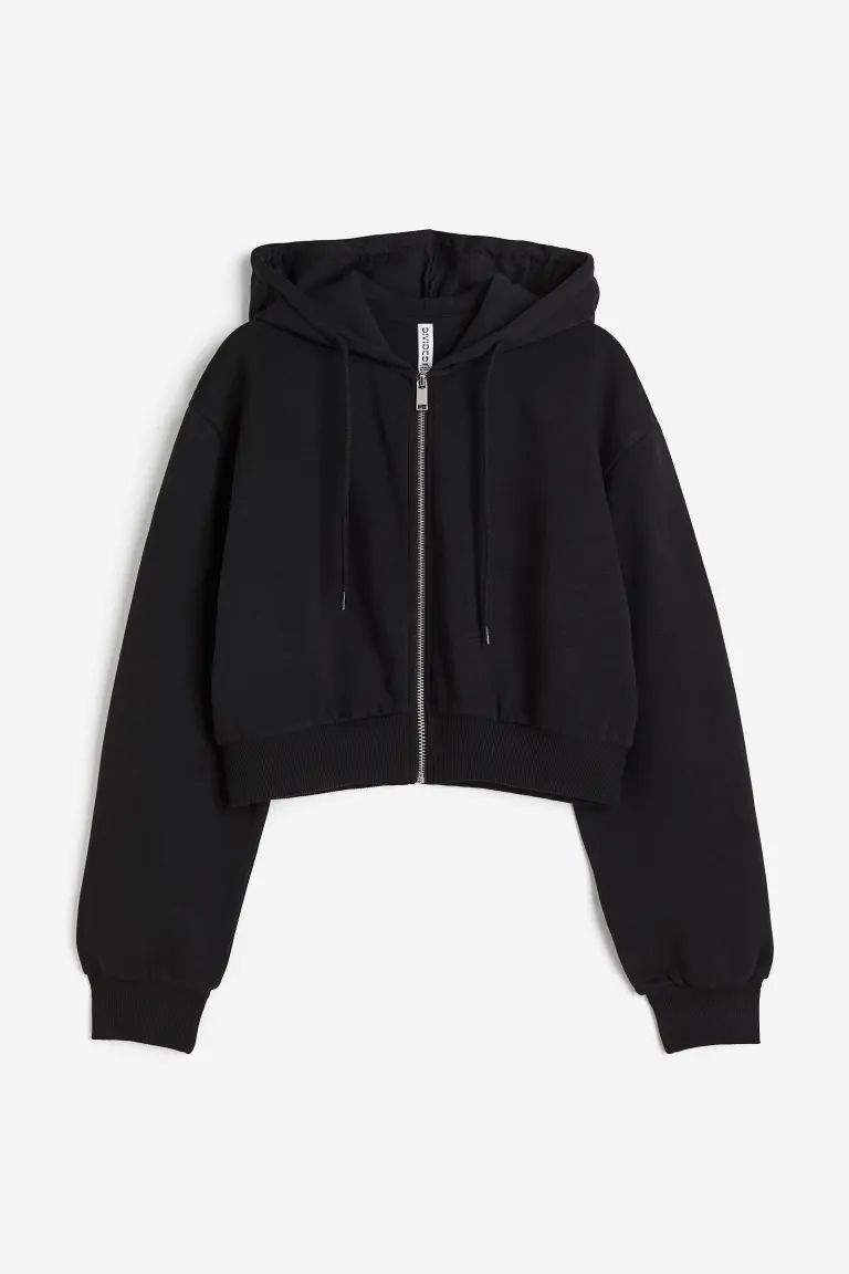 Short Hooded Sweatshirt Jacket - Black - Ladies | H&M US | H&M (US)