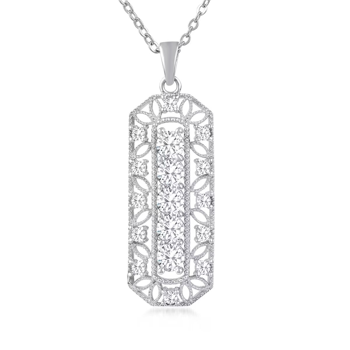 1.50 ct. t.w. Moissanite Openwork Pendant Necklace in Sterling Silver. 18" | Ross-Simons