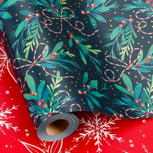 Retrify Green Wrapping Paper Roll - Cute Berry and Leaves Mini Roll Thick Metallic Foil Gift Wrap Paper for Christmas Holiday Festive Decoration - 17 Inches x 32.8 Feet | Amazon (US)