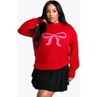 Womens Plus Oversized Christmas Bow Jumper - Red - 24, Red | Boohoo.com (UK & IE)
