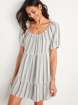 Printed Puff-Sleeve Tiered Swing Dress for Women | Old Navy (CA)