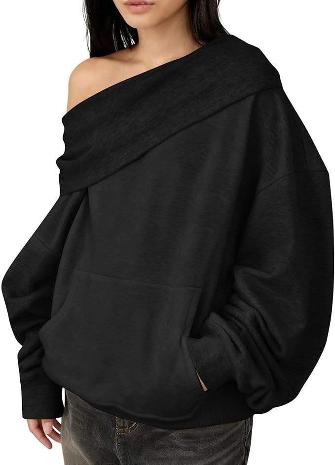 Women's Hooded And Off Shoulder Hoodies Sweatshirt Casual Long Sleeve Oversized Batwing Sleeve Lo... | Amazon (UK)