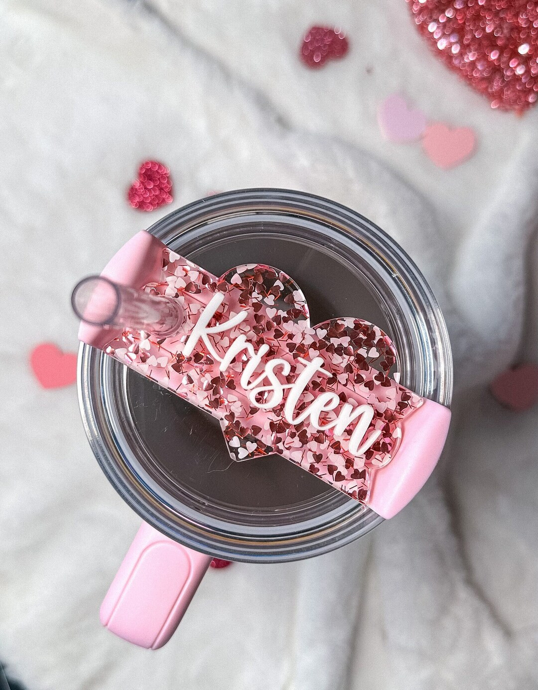 Hearts Valentine's Day Accessories  Stanley Name Plates Lid Toppers Personalized Tumbler Tag Stan... | Etsy (US)