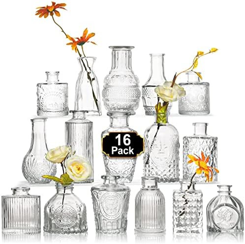 Arme 16Pcs Glass Bud Vase Set，Small Flower Vase for Centerpieces，Clear Bud Vases in Bulk， M... | Amazon (US)