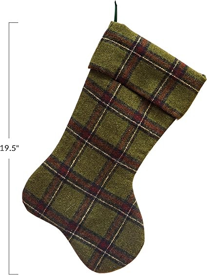 Creative Co-Op 19-1/2"H Fabric Plaid Stocking, Green Textiles, Multi | Amazon (US)