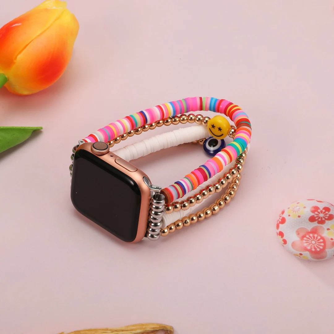 Heishi Beads Bracelet Apple Watch Band 38mm 40mm 41mm for Girl Women, Summer Beach Surfer Clay Ba... | Etsy (US)