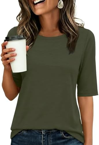 ANRABESS Womens Half Sleeve Tops Crewneck Shirts Basic Fit Tee Trendy 2026 Spring Summer Business... | Amazon (US)