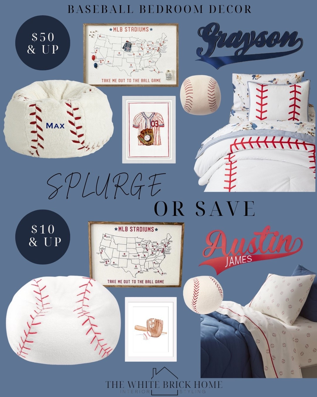 Playful decor for a boys baseball themed bedroom at different price points! 

Boys room, boys bedroom, baseball, baseball bedroom, kids room, kids bedroom design, boys room decor, boys room theme, sports themed bedroom, baseball themed bedroom, boys room decor, boys room theme, boys room bean bag, baseball bean bag, wall name, kids room decor ideas, baseball decor, sports decor, toddler boy, toddler baseball bedroom, boys room bedding, affordable kids bedroom, affordable room decor ideas, wall art, baseball wall art, target, pottery barn, Wayfair, Etsy 

#LTKKids #LTKHoliday #LTKGiftGuide