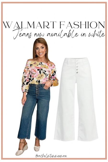 These jeans are now available in white! I have them in the darker wash and love them. They run TTS and are so flattering on. 

Walmart fashion. Walmart finds. LTK under 50. White jeans. 