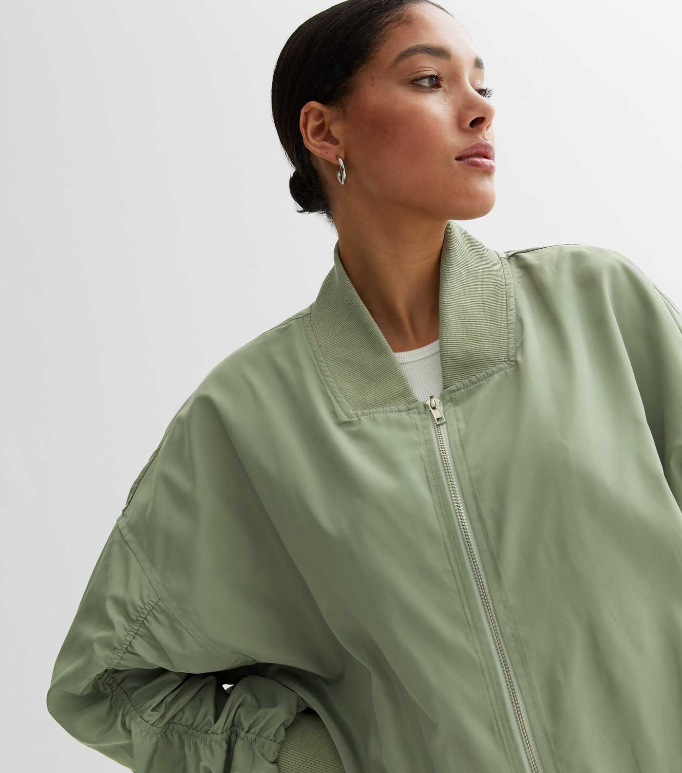 Cameo Rose Light Green Ruched Bomber Jacket
						
						Add to Saved Items
						Remove from Sav... | New Look (UK)
