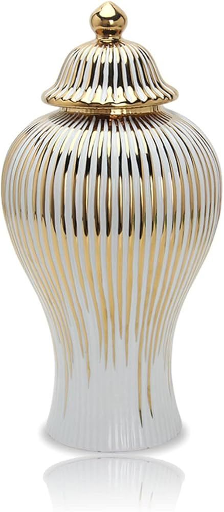 Handcrafted Ginger Jar, Ceramic White and Gold Vase Temple Jar for Home Centerpiece Table Decorat... | Amazon (US)