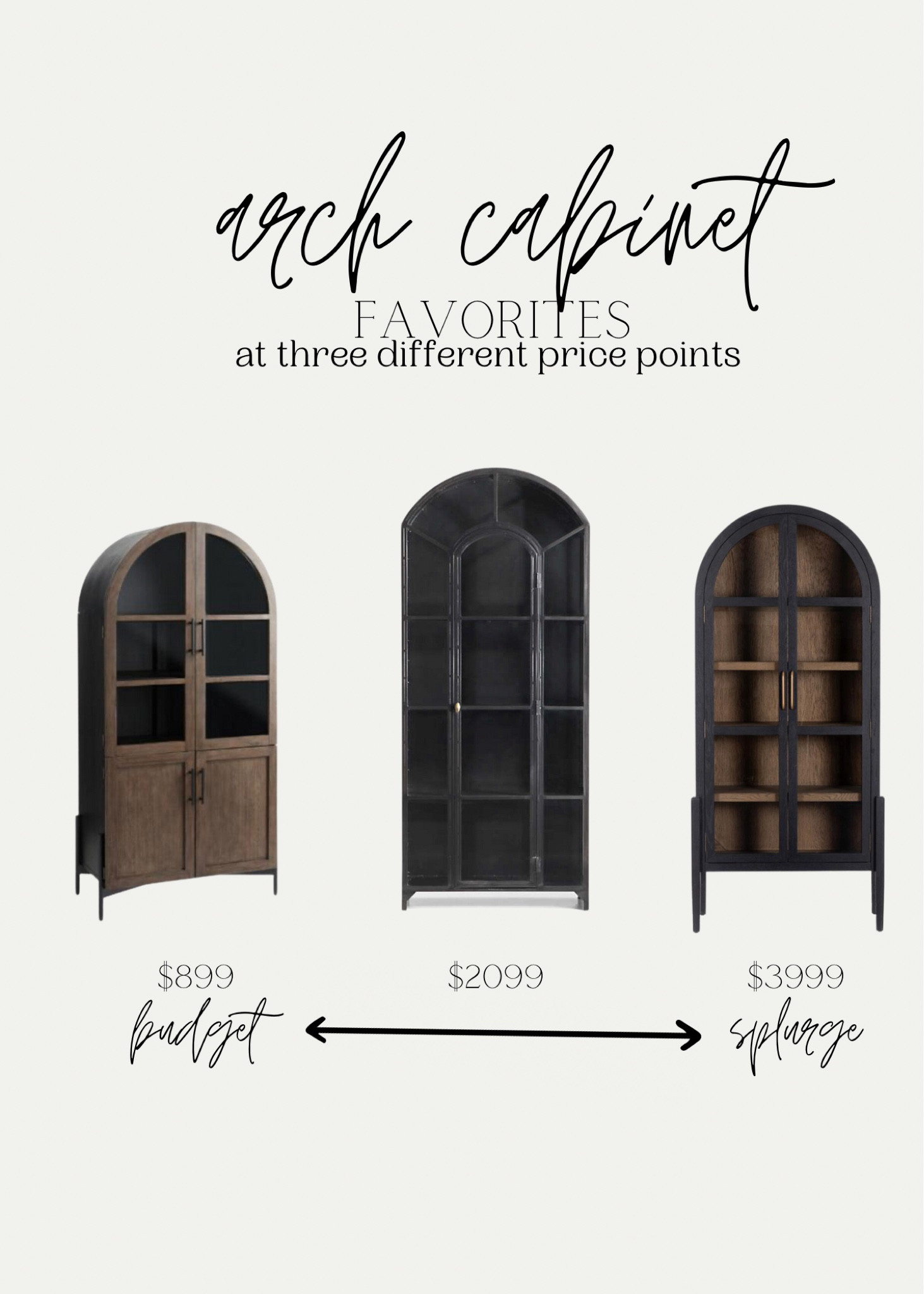 Arch cabinets are one of my favorite items to source lately! I’ve sourced both of the upper end picks for two clients recently and just found a budget version! Which is your favorite? 

#LTKstyletip #LTKhome