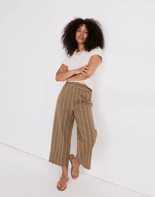 Linen-Cotton Huston Pull-On Crop Pants in Stripe | Madewell