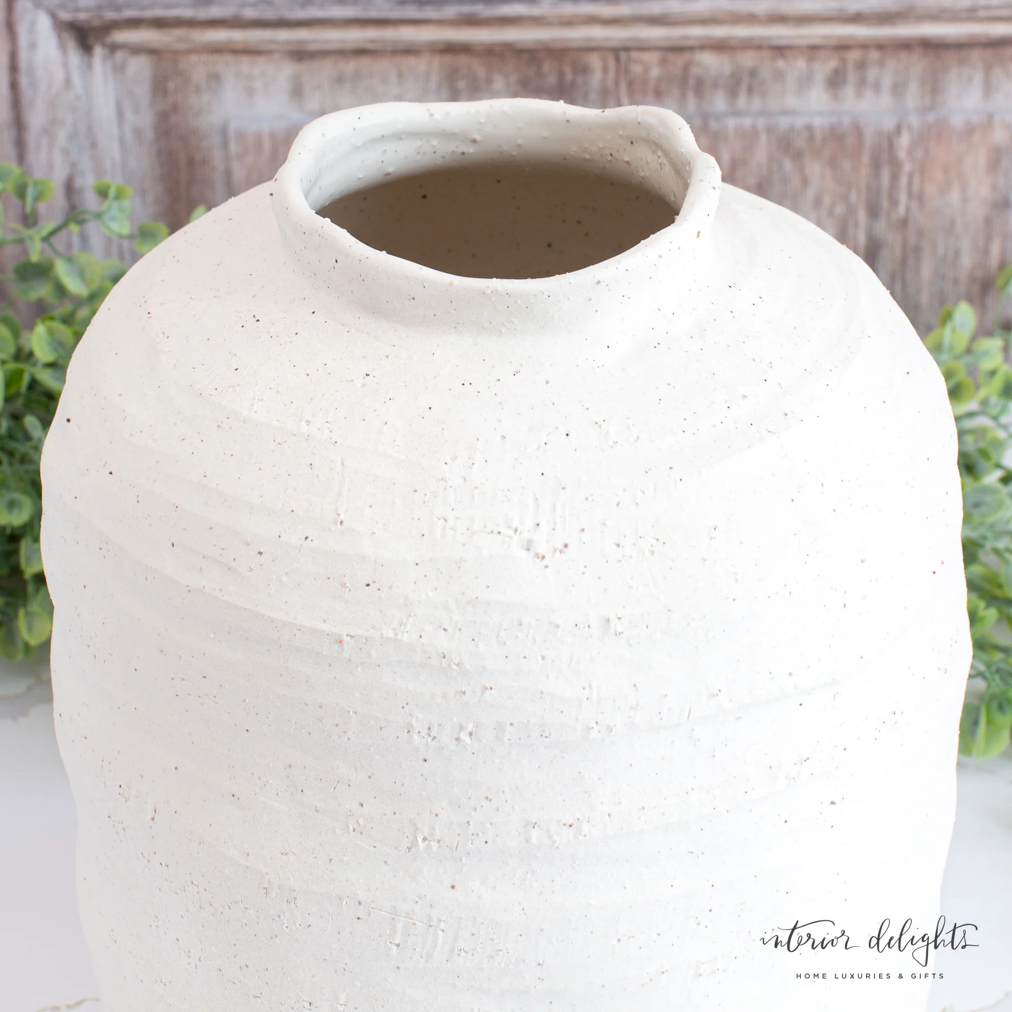 10.5” Ivory Stoneware Vase | Interior Delights