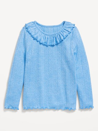 Long-Sleeve Ruffle-Trim Pointelle-Knit Top for Toddler Girls | Old Navy (US)