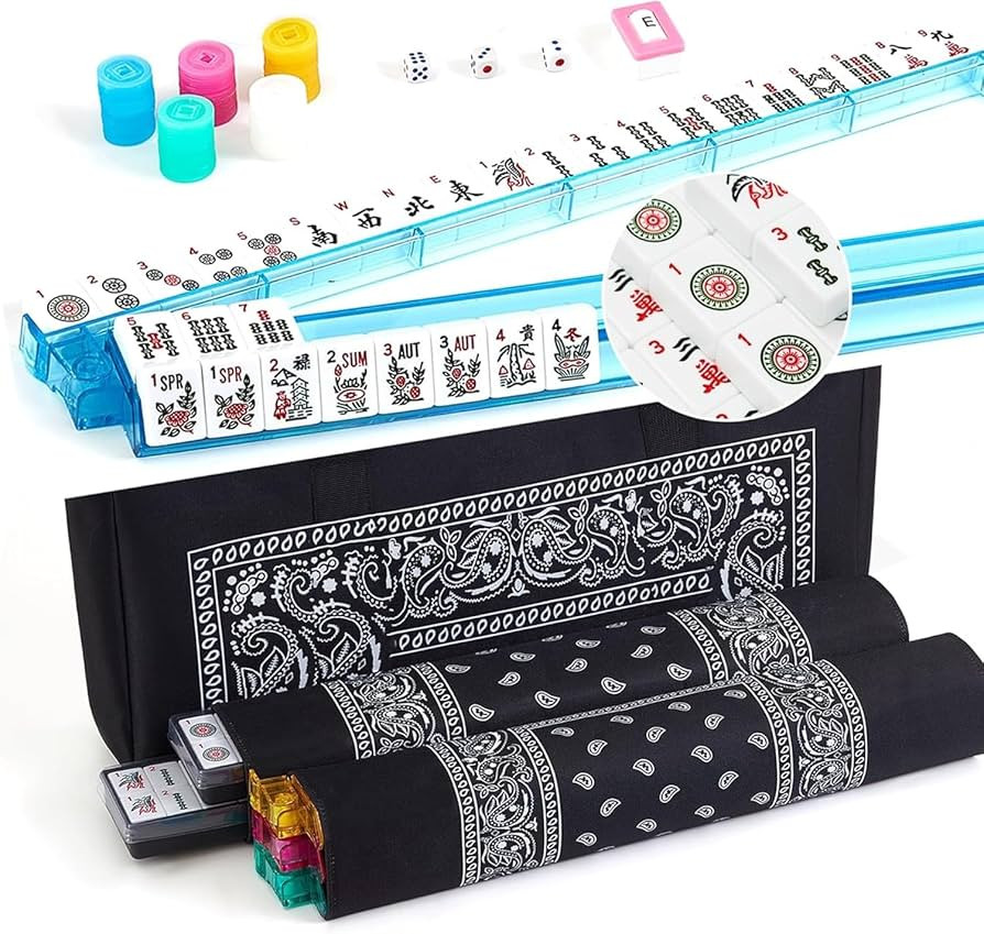 KURONO American Mahjong Set - Black Paisley Soft Bag,166 Premium White Tiles, 4All-in-One Rack/Pu... | Amazon (US)
