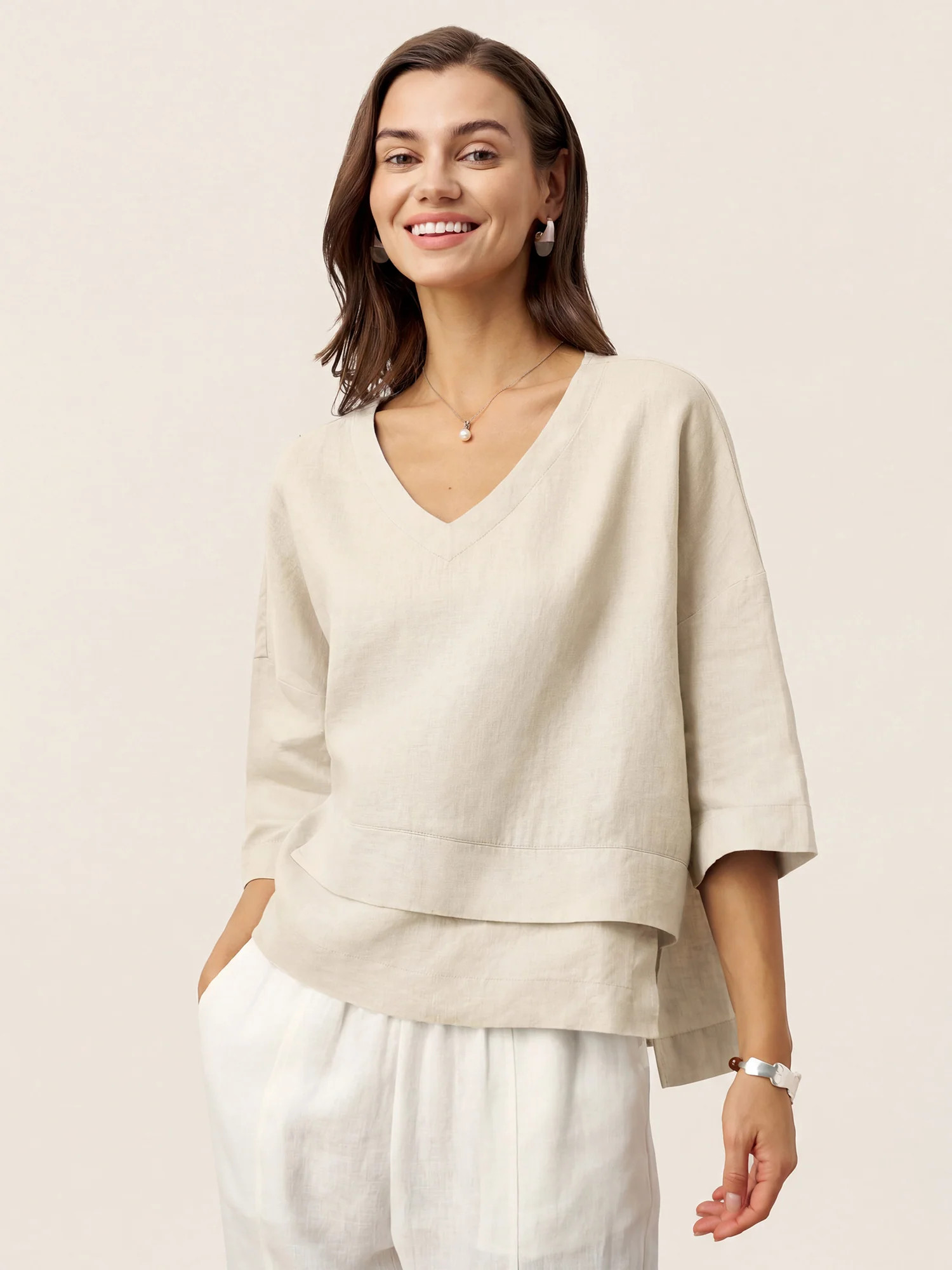 100% Linen Drop Shoulder Asymmetric Layered Hem Overtop VIOLA | LINTICO