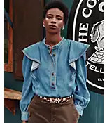 Ruffle Denim Shirt in Light Wash | LOFT