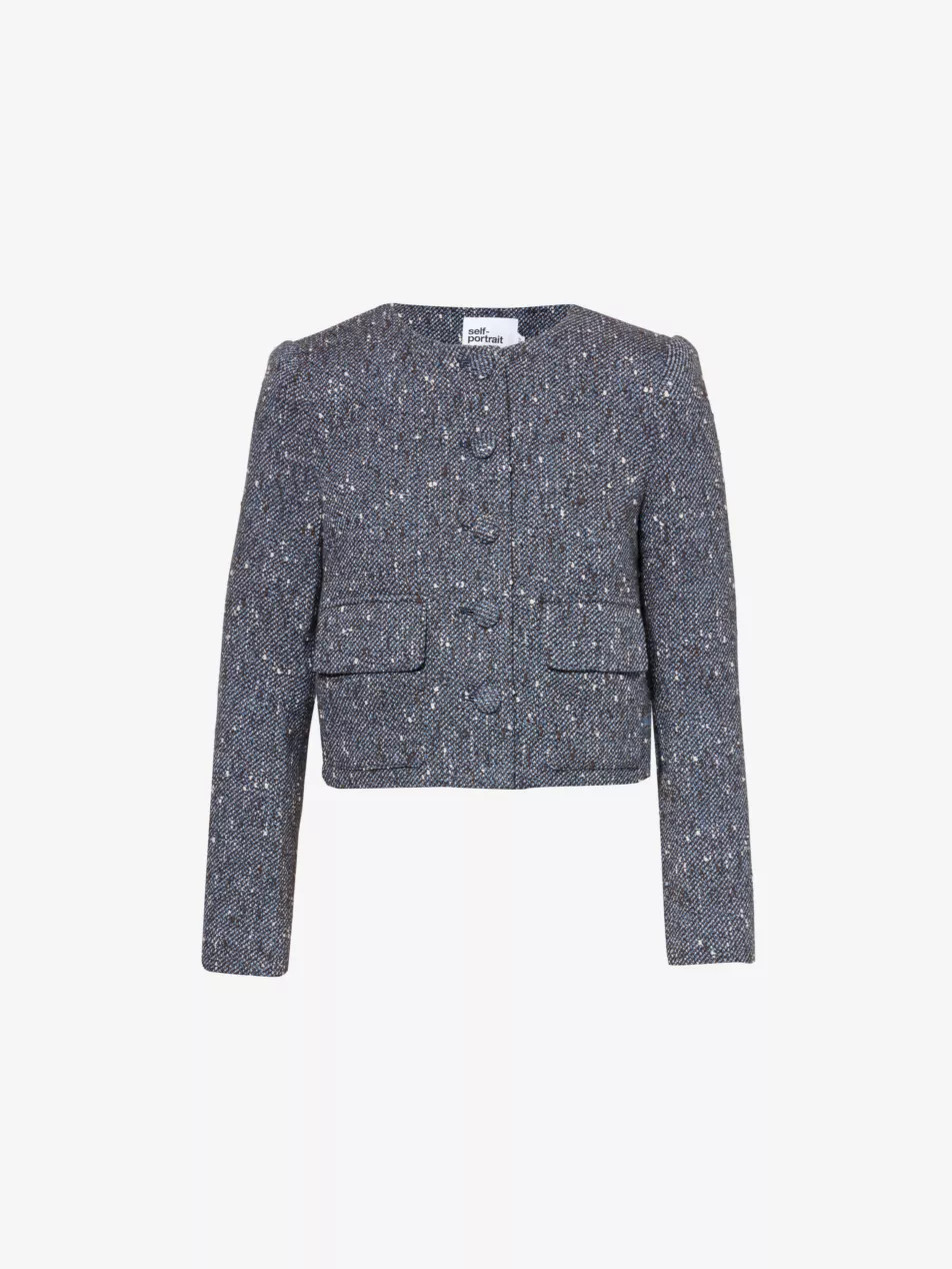 Contrast collar padded shoulder boucle jacket | Selfridges