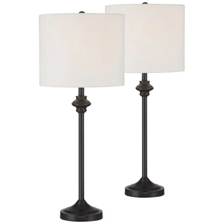 360 Lighting Modern Buffet Table Lamps Set of 2 Black Metal White Fabric Drum Shade for Dining Ro... | Walmart (US)