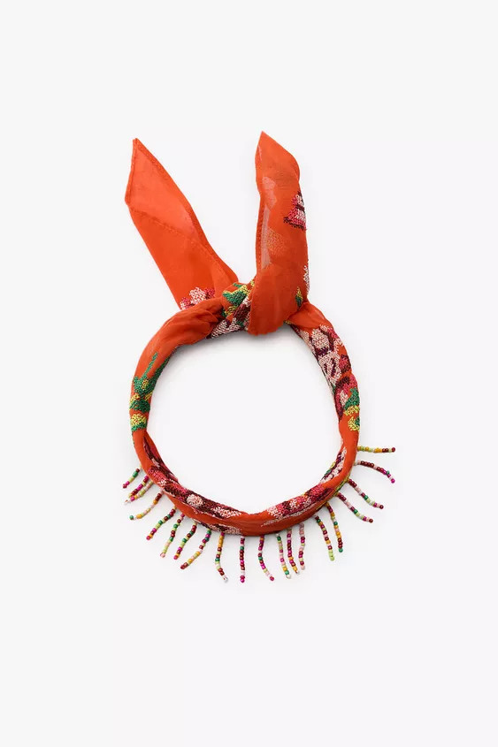 EMBROIDERED BEADED SCARF | Zara US