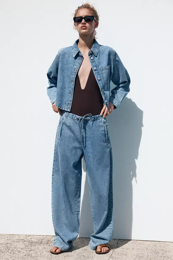 MID-RISE - JOGGER - WIDE LEG - LONG LENGTH - RIGIDMid-rise jeans with adjustable drawstring elast... | Zara US