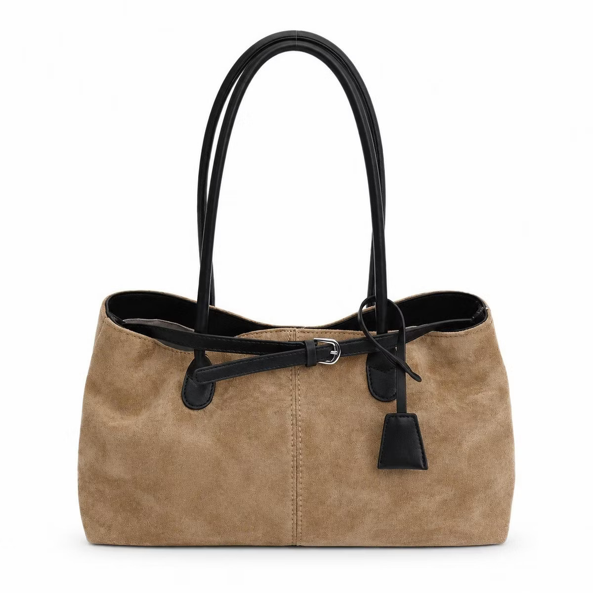 Alilang Large Suede Look Tote Bag with Double Handles Magnetic Closure and Interior Zip Pocket, Khaki Beige | Target
