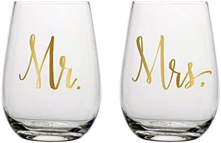 Slant Mr & Mrs Stemless Wine Glasses- Set of 2 | Amazon (US)