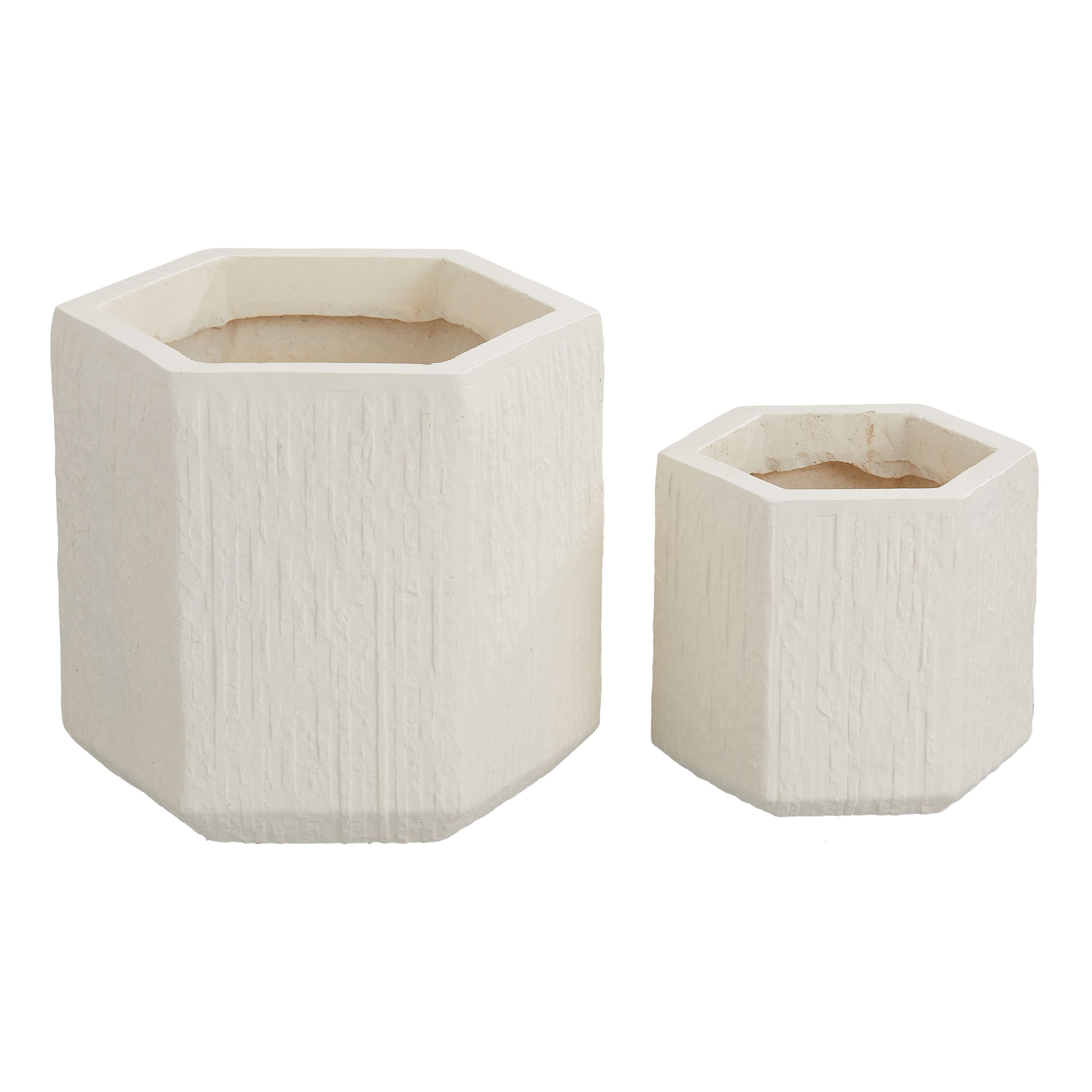 Mainstays Hexagon Textured Clay Planter, Set of 2, Coconut Milk | Walmart (US)