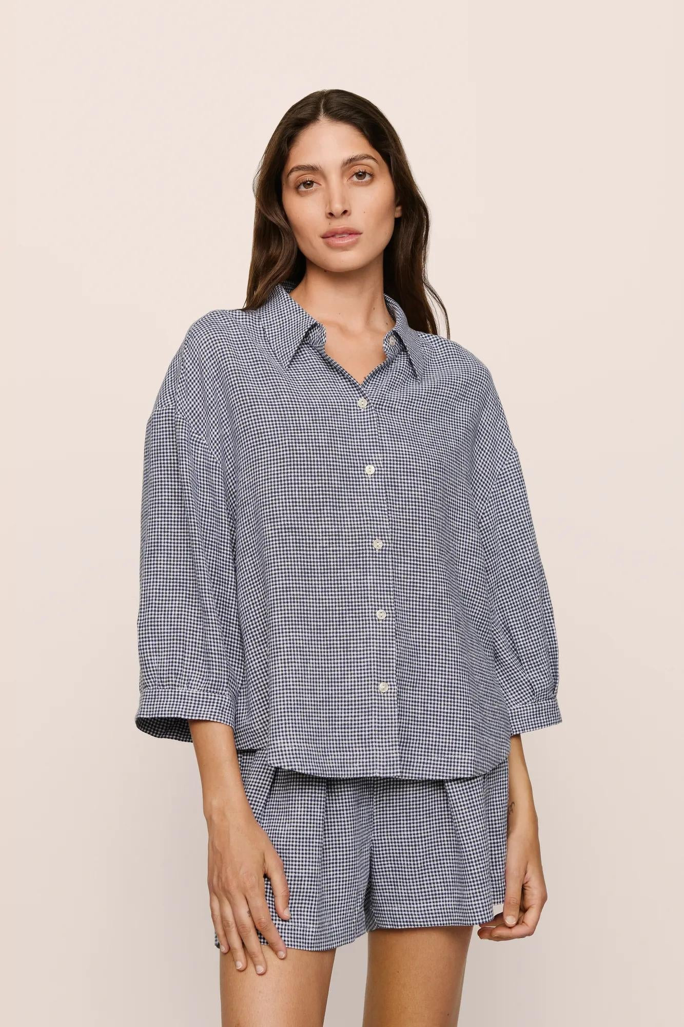 Linen Blend Relaxed Quarter Sleeve Top | Eberjey
