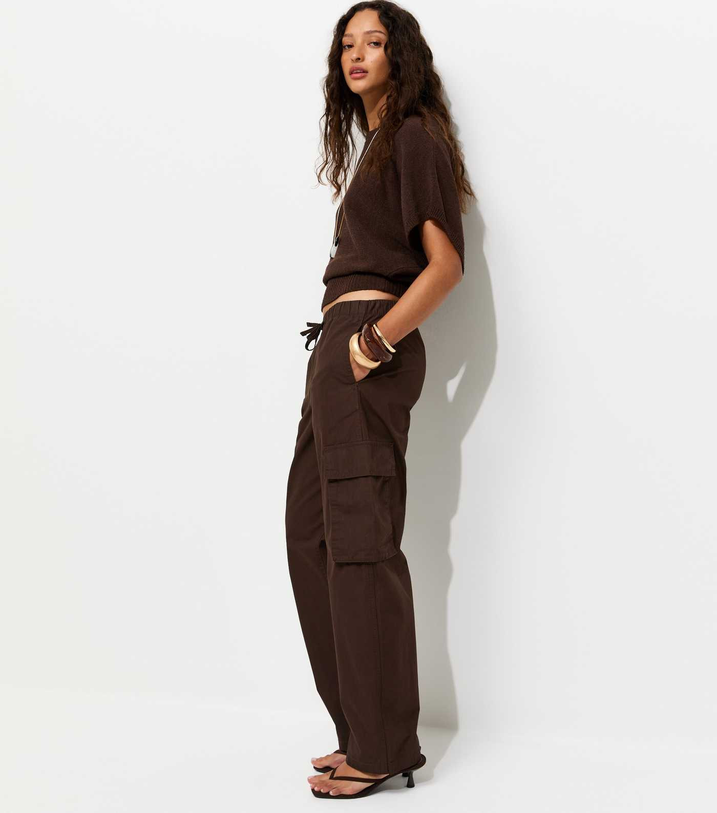 Dark Brown Barrel Leg Utility Cargo Trousers | New Look | New Look (UK)