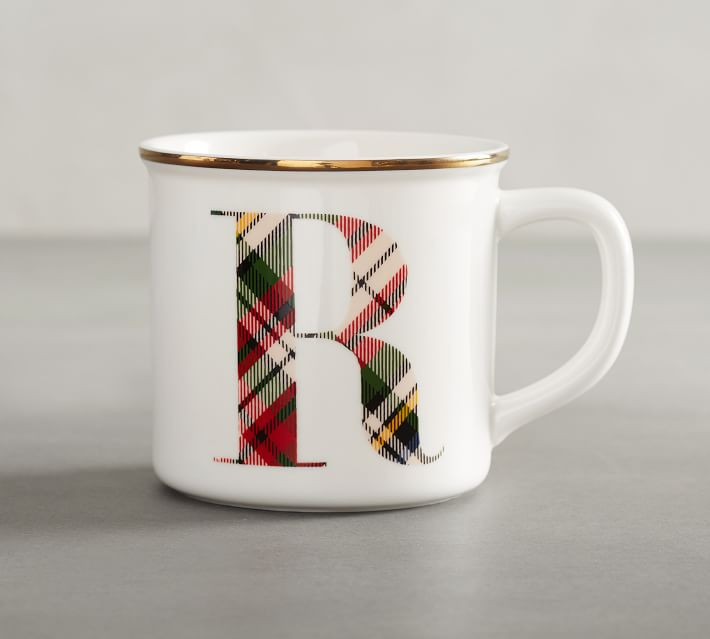 Plaid Alphabet Stoneware Mug | Pottery Barn (US)