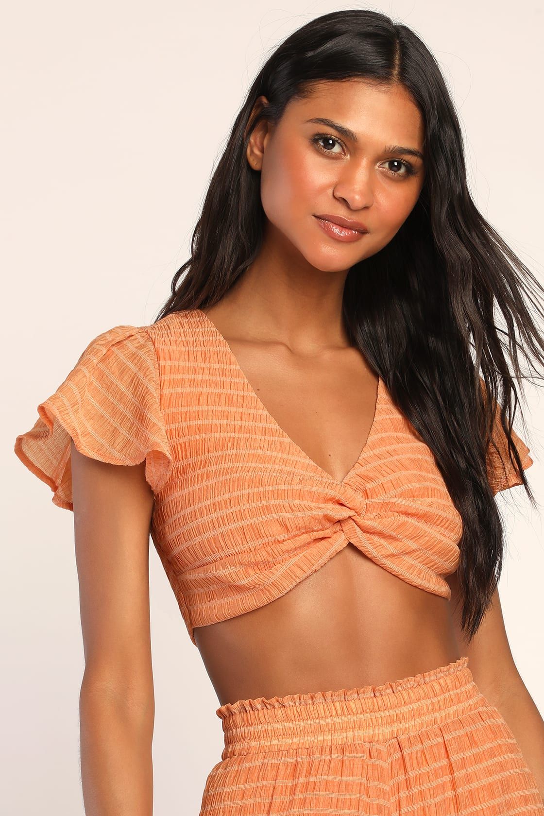 Smock and Roll Orange Striped Smocked Twist-Front Top | Lulus (US)