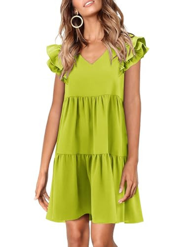 Zwurew Babydoll Dress for Women V Neck Ruffle Sleeve Vacation Summer Dresses for Women 2026 Green Dress | Amazon (US)
