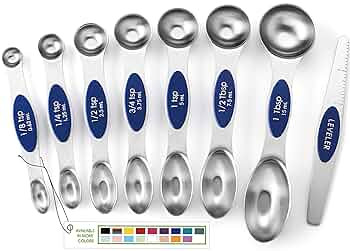 Spring Chef Stainless Steel Magnetic Measuring Spoons Set of 8 with Leveler, Heavy Duty Teaspoon ... | Amazon (US)