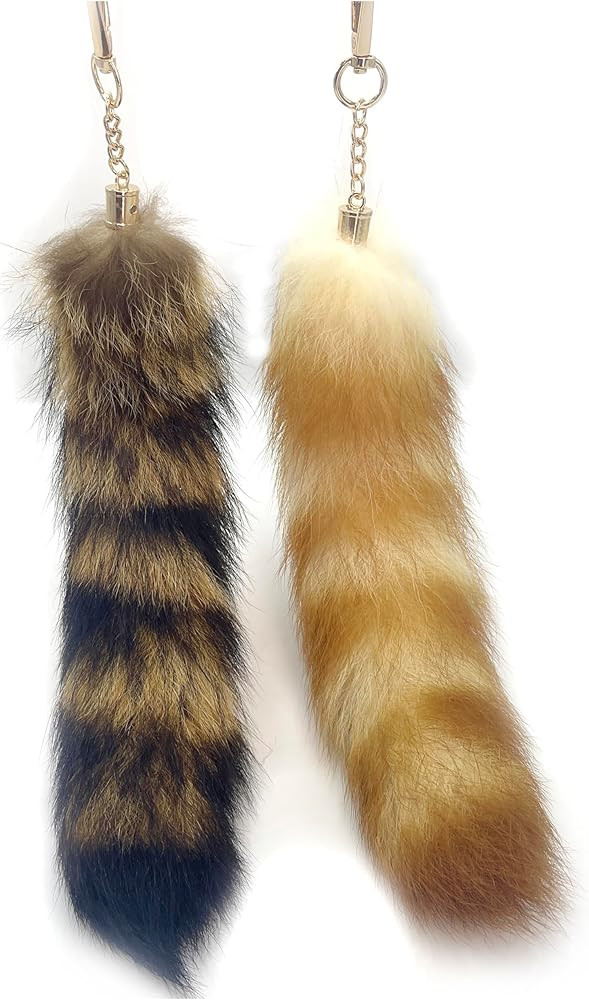 2pcs Fluffy Raccoon Tail Keychain,tail fox tail, therian tail Used for bag keychains or cosplay C... | Amazon (US)