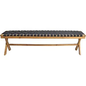 Jeffery Outdoor Acacia Wood Bench with Rope Seating, Black and Teak | Amazon (US)