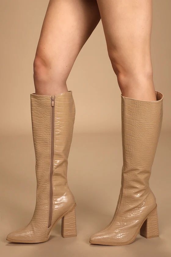 Rozalia Light Nude Crocodile-Embossed Knee-High Boots | Lulus (US)