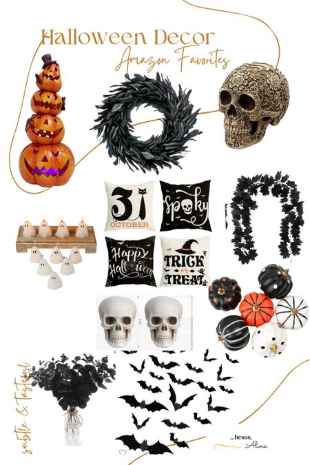 Found so many good Halloween decorations on Amazon especially love the decorative skull. Halloween decor as understated indoor classy and subtle Halloween touches with faux pumpkins lots of skulls and black eucalyptus 
