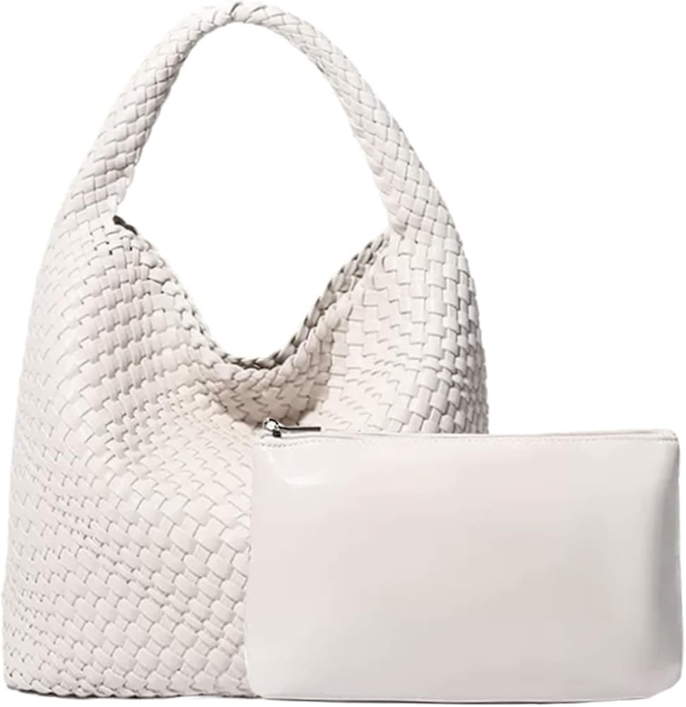 Women Vegan Leather Hand-Woven Tote Handbag Fashion Shoulder Top-handle Bag All-Match Underarm Ba... | Amazon (US)