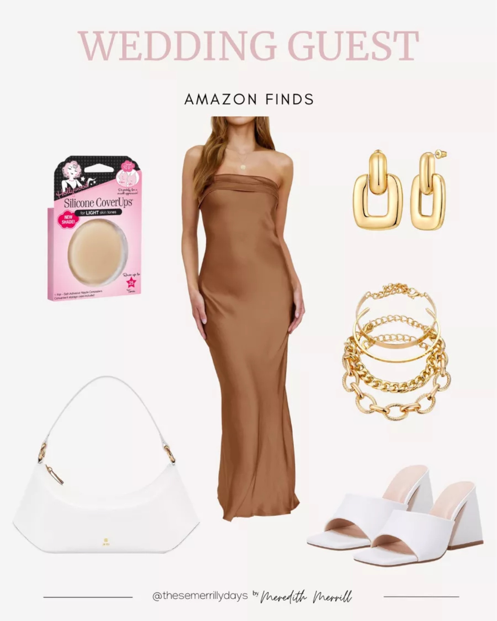 Wedding Guest Amazon Finds 

Brown dress  white shoes  white purse  gold jewelry  gold earrings  gold bracelets  sticky boobs 

#LTKSeasonal #LTKFind #LTKU