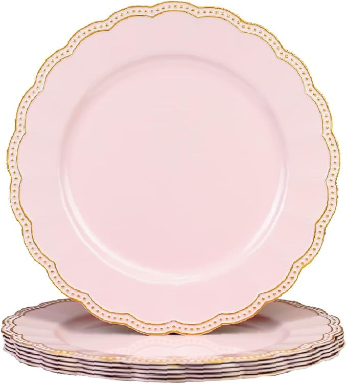 Amazon.com | Umisriro Baby Pink Round Charger Plates,13 Inch Metallic Chargers for Dinner Plates,... | Amazon (US)