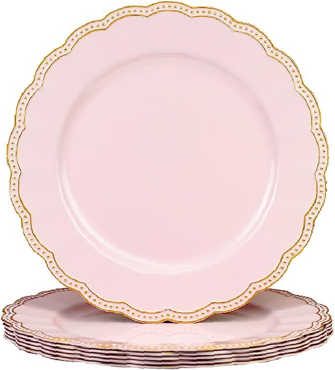 Umisriro Baby Pink Round Charger Plates,13 Inch Metallic Chargers for Dinner Plates, Gold Bead Ri... | Amazon (US)