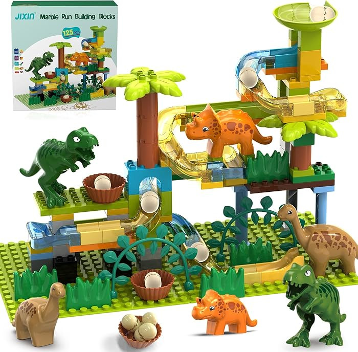 JIXIn Dinosaur Marble Runs for Kids 4-8 - Building Blocks Compatible with DUPLO Lego Sets - 125 P... | Amazon (US)