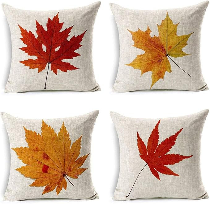 Fall Decor Cotton Linen Leaves,Maple Leaf Autumn Decorations Cushion Covers 18 x 18 Inch Sofa Hom... | Amazon (US)