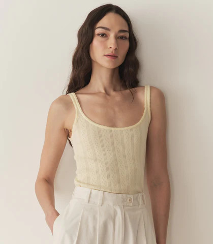 D�?EN Shae Tank -- Creme Citron Quelle Jolie Pointelle - Size - M Cotton Fitted | DOEN