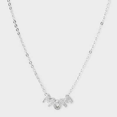 Silver Plated Cubic Zirconia "Mom" Charm Necklace with Cable Chain - A New Day™ Silver | Target