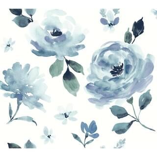 York Wallcoverings 45 sq. ft. Watercolor Blooms Premium Peel and Stick Wallpaper, Blue | The Home Depot